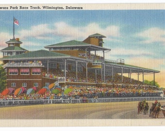 Delaware Park Horse Racing Track, Wilmington DE, Unused 1940s Linen Postcard