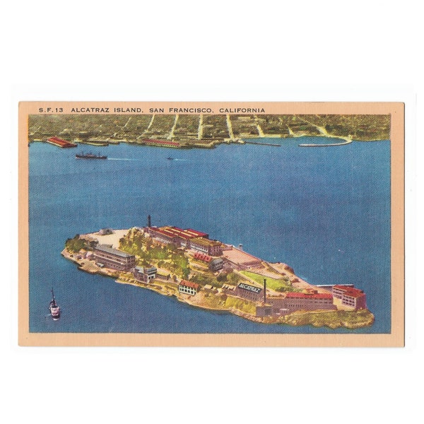 Alcatraz Island Federal Prison San Francisco Bay California 1940s Linen Postcard