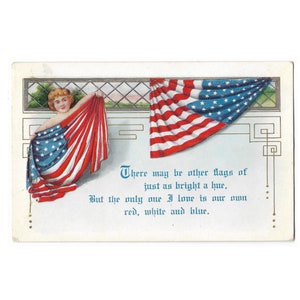 American Flag w Patriotic Text on Meaning c1910 Postcard