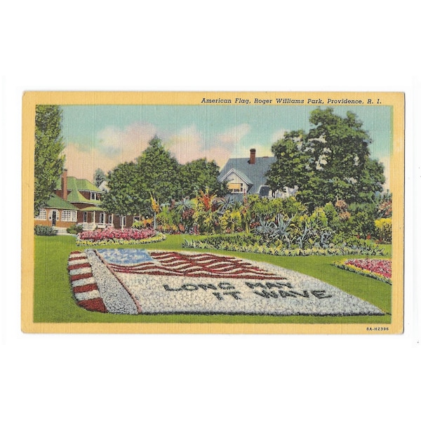 American Flag Flower Garden Providence Rhode Island Roger Williams Park - 1940s Patriotic Postcard