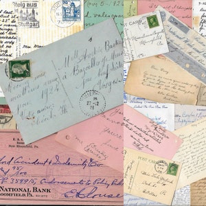 Handwritten Paper Pack, Stamped Postcards for Junk Journals, Cursive Writing, Bank Checks, Old Receipts 1800s to the 1970s