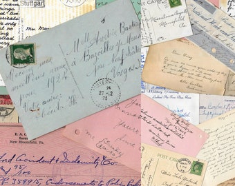 Handwritten Paper Pack, Stamped Postcards for Junk Journals, Cursive Writing, Bank Checks, Old Receipts 1800s to the 1970s