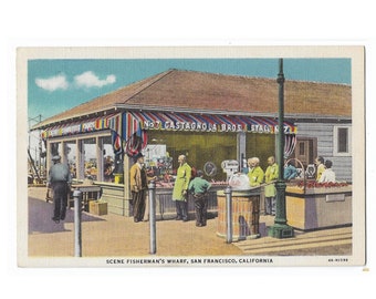 Fisherman's Wharf Castagnola Brothers San Francisco 1920s Postcard - Outdoor Seafood Market - Lobster, Crabs and Shellfish