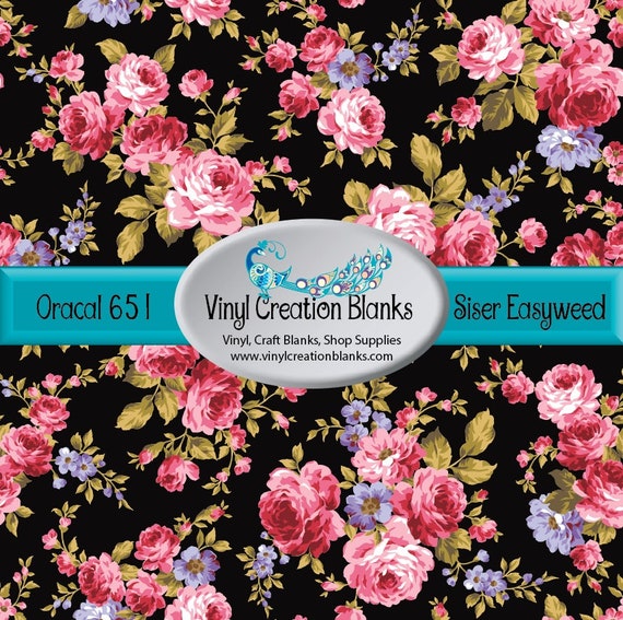 Pink Floral HTV Vinyl 524C Floral Printed Heat Transfer Vinyl Sheets or Oracal Outdoor Adhesive Vinyl Sheets Printed Patterned vinyl