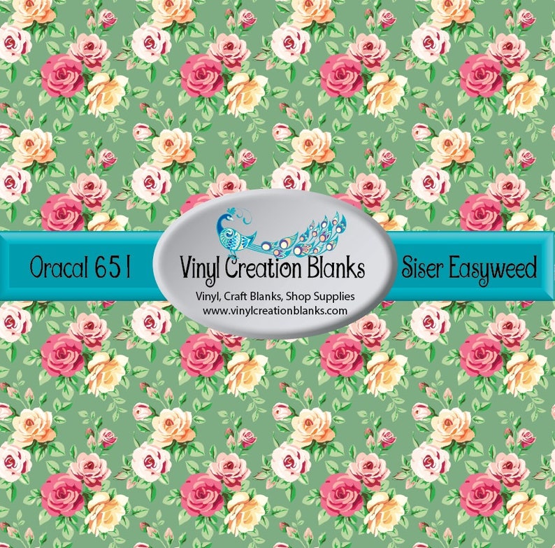 Floral Pattern HTV Vinyl Rose Pattern on Sage Background ...