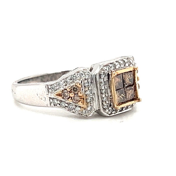 0.80 CTW Diamond Ring 14k White & Yellow Gold Mix Champagne Diamonds