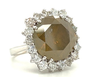 16.76 ctw Diamond Engagement Ring Round Brilliant Fancy Brownish Yellowish Green