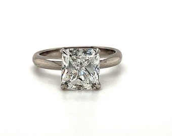 3.09 Carat Solitaire Diamond Engagement Ring Certified Cushion Cut F - VS2 GIA