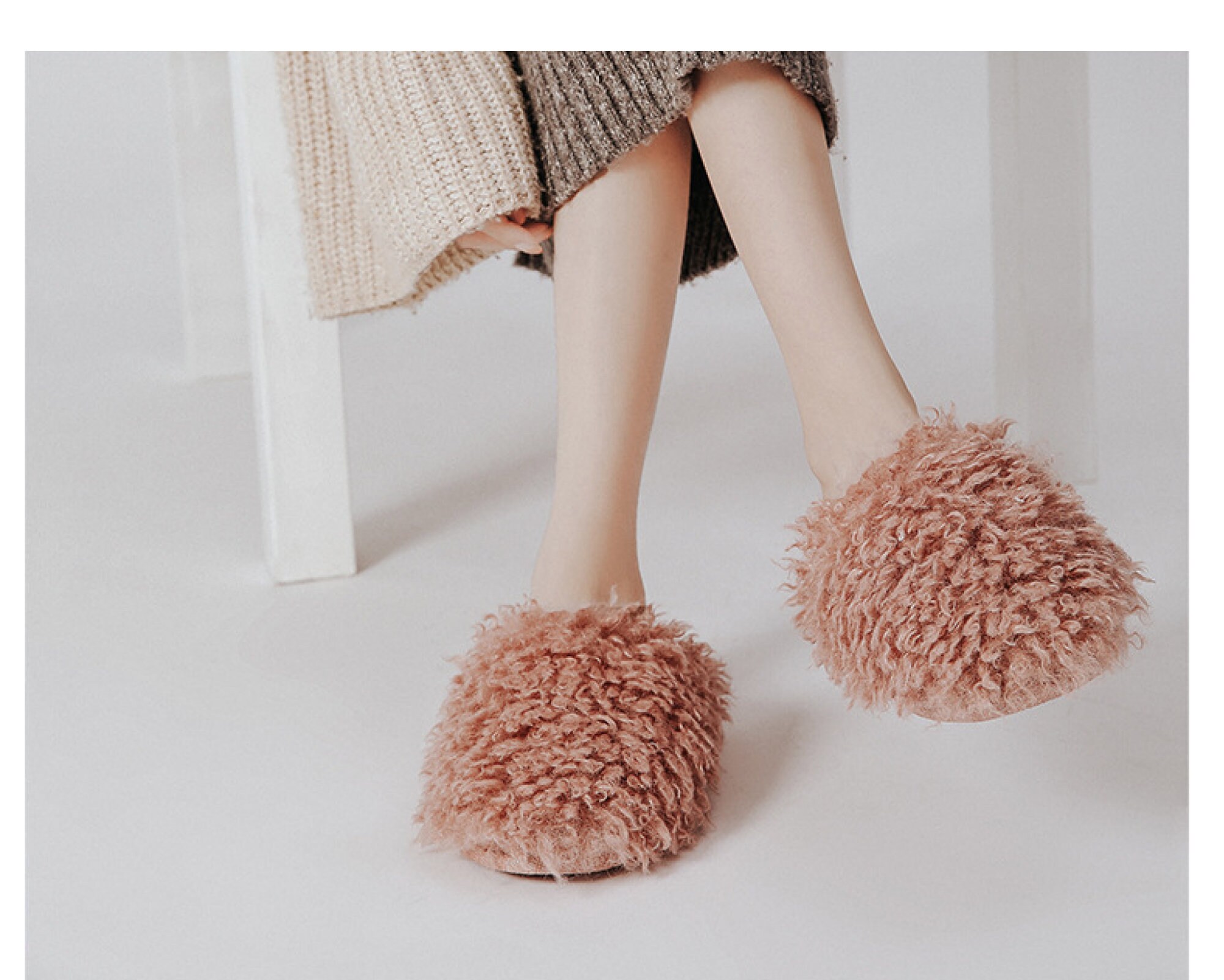 Faux fur fluffy warm slippers pink aesthetic women's Etsy