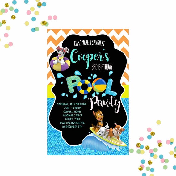 Paw Patrol Invitation Paw Patrol Pool Party Invitation Paw Etsy Paw Patrol Invitation Paw Patrol Pool Party Invitation Paw Etsy