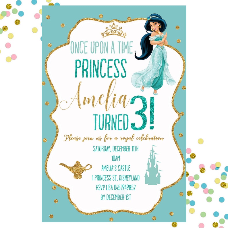 Jasmine Invitation Invitation Anniversaire Jasmine Princesse Etsy Jasmine Invitation Invitation Anniversaire Jasmine Princesse Etsy