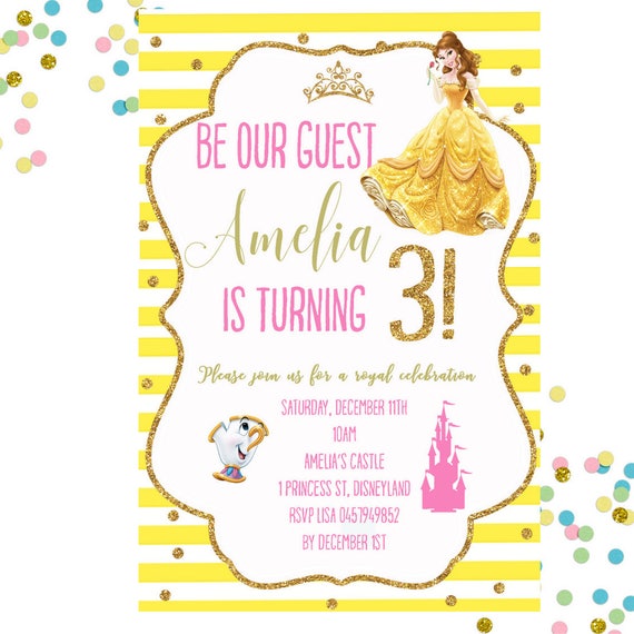 Belle Invitation Belle Birthday Invitation Beauty And The | Etsy