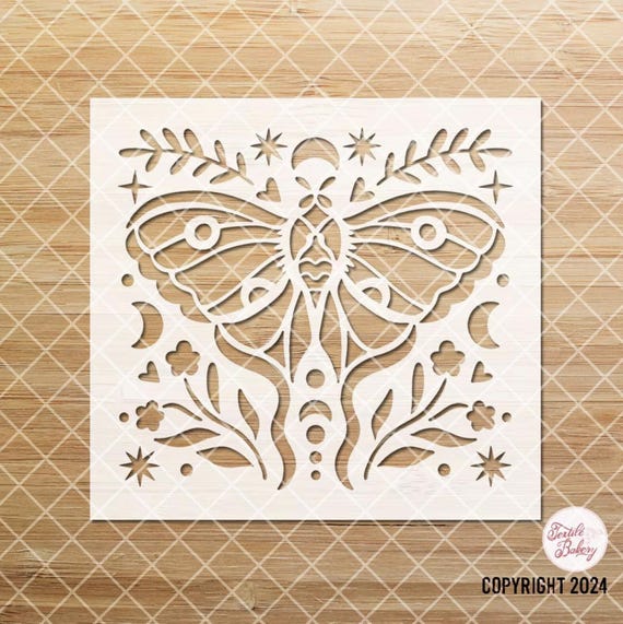 Moth Stencil, Moth Floral Stencil, Moth Insect Stencil Design, Tattoo Moth Stencil, Reusable stencil, Craft stencil, Journal Stencil, DIY