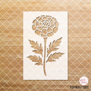 Marigold Stencil, Wildflower Stencils For Painting, Flower Stencil for Wood Signs, Birthday Floral Stencil, Reusable Floral Stencils