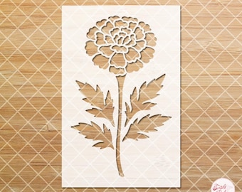 Marigold Stencil, Wildflower Stencils For Painting, Flower Stencil for Wood Signs, Birthday Floral Stencil, Reusable Floral Stencils