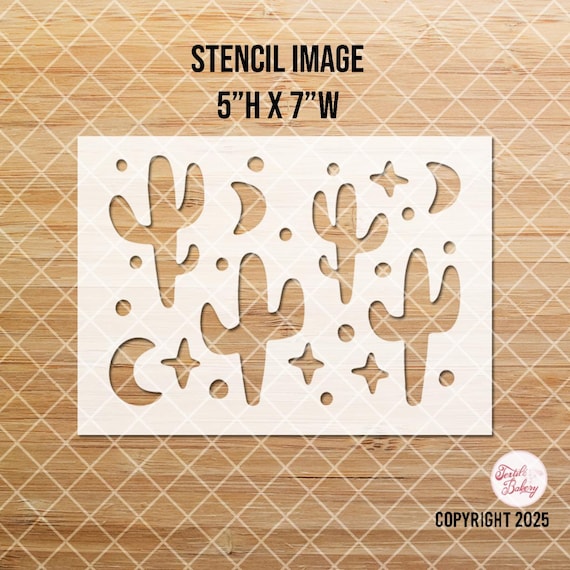 5"H x 7"W Cactus Stencil, Polymer Clay Stencil, Clay Texture Stencil, Desert Scene Stencil, Texture Stencil, Cactus Moon Stars Stencil