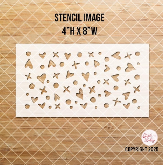 4"H x 8"W Valentine Stencil, Pattern Heart Stencil, Clay Stencil, Polymer Clay Stencil, Craft Stencil, Heart Stencil