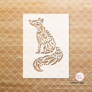 Fox Stencil, Fox Floral Stencil, Card-making Stencil, Animal Stencil, Reusable stencil, Craft stencil, DIY Stencil, Journal Stencil