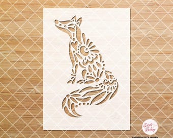 Fox Stencil, Fox Floral Stencil, Card-making Stencil, Animal Stencil, Reusable stencil, Craft stencil, DIY Stencil, Journal Stencil