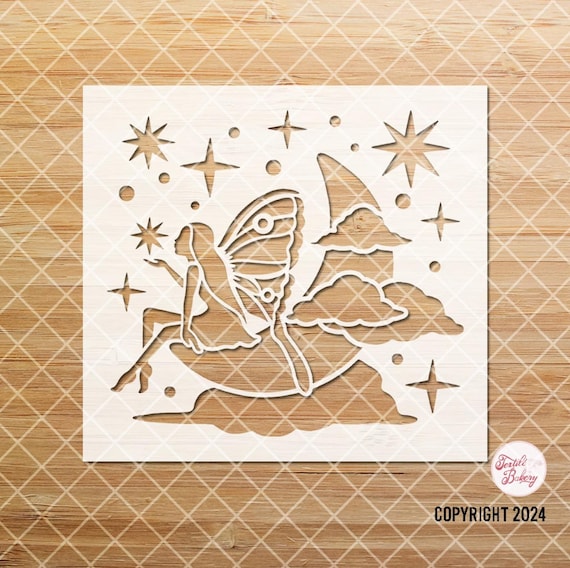Fairy Stencil, Fantasy Stencil, Moon Stars Stencil Design, Fairy Moon Stencil, Reusable stencil, Craft stencil, Journal Stencil, DIY Stencil