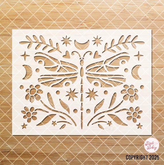 Dragonfly Stencil, Insect Stencil, Dragonfly Floral Stencil, Craft Stencil, Reusable stencil, Dragonfly for Painting, Spring Summer Stencil