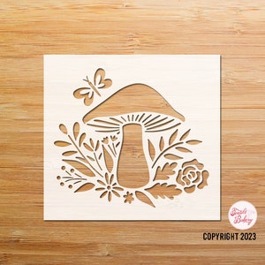 Mushroom Stencil, Mushroom Woodland Leaf Stencil, Cottage Stencil, Cottagecore Stencil, Plant Stencil, Floral Stencil, Craft Stencil, DIY