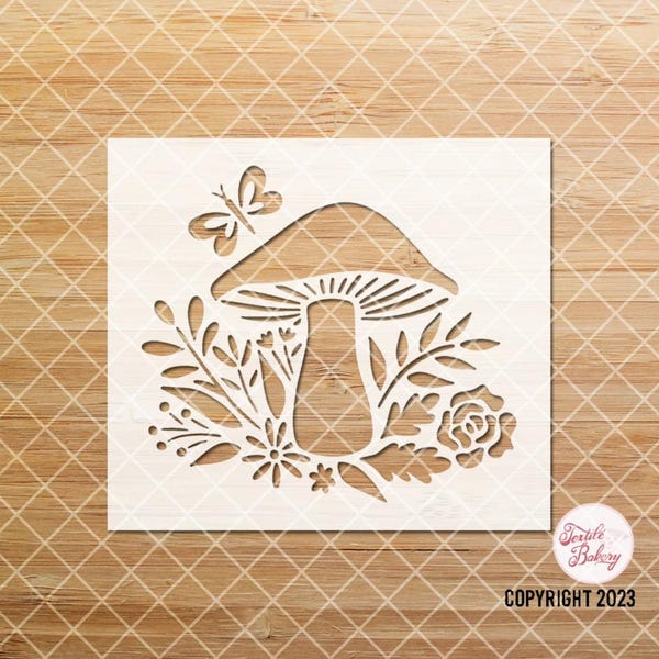 Mushroom Stencil, Mushroom Woodland Leaf Stencil, Cottage Stencil, Cottagecore Stencil, Plant Stencil, Floral Stencil, Craft Stencil, DIY
