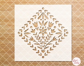 Damask Floral Tile Stencil, Floral Stencil, Medallion Tile Stencil, Floor Tile Stencil, Reusable Stencil, DIY Stencil, Flower Stencil