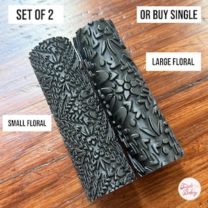 Folk Art Floral Clay Roller Small and Large, Polymer Clay Roller, Texture Roller, Floral Scandinavian Roller, Polymer Clay Tool Set