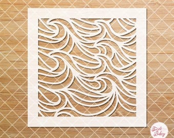 Wave Stencil, Ocean Stencil, Surf Stencil, Water Stencil, Journal Stencil, Reusable Stencil, Craft Stencil, Summer Stencil, Painting Stencil