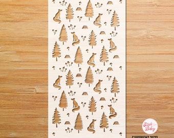 Fox Forest Stencil, Fox Woods Stencil, Forest Stencil, Wall Stencil, Reusable stencil, Craft stencil, DIY Stencil, Woodland Stencil