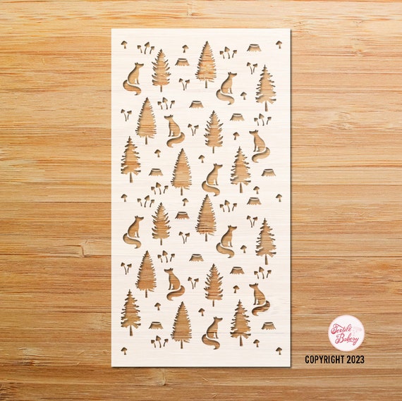 Fox Forest Stencil, Fox Woods Stencil, Forest Stencil, Wall Stencil, Reusable stencil, Craft stencil, DIY Stencil, Woodland Stencil