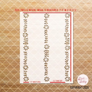 Folk Floral Stripe Stencil, Leaf Wall Stencil,Border Leaf Stencil, Cottage Core Stencil, Simple Stripe Stencil, Size 11.5"W x 16.5"H