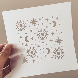 Moon Sun Star Stencil, Pattern Stencil, Stars Stencil, Texture Stencil, Reusable Stencil, Polymer Clay Stencil, Moon Stencil, DIY Craft, Sun