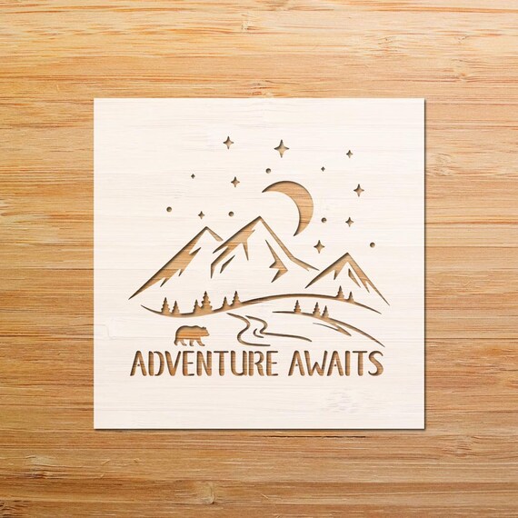 Mountain Stencil Adventure Stencil Adventure Awaits Stencil | Etsy