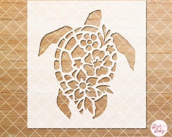 Single Floral Sea Turtle Stencil - Sea Stencil- Nautical Stencil - Sea Turtle - Sea Life Stencil - Turtle Craft DIY - Ocean Life Stencil