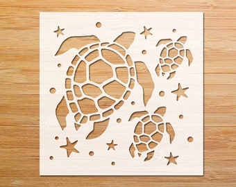 Sea Turtle Family Stencil - Sea Turtle - Nautical Stencil - Sea Turtles - Sea Life Stencil - Turtle Starfish - Ocean Life Stencil - Reusable