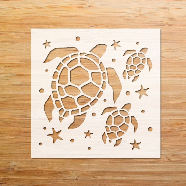 Sea Turtle Family Stencil - Sea Turtle - Nautical Stencil - Sea Turtles - Sea Life Stencil - Turtle Starfish - Ocean Life Stencil - Reusable