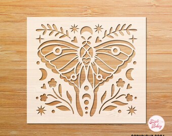 Moth Stencil, Moth Floral Stencil, Moth Insect Stencil Design, Tattoo Moth Stencil, Reusable stencil, Craft stencil, Journal Stencil, DIY