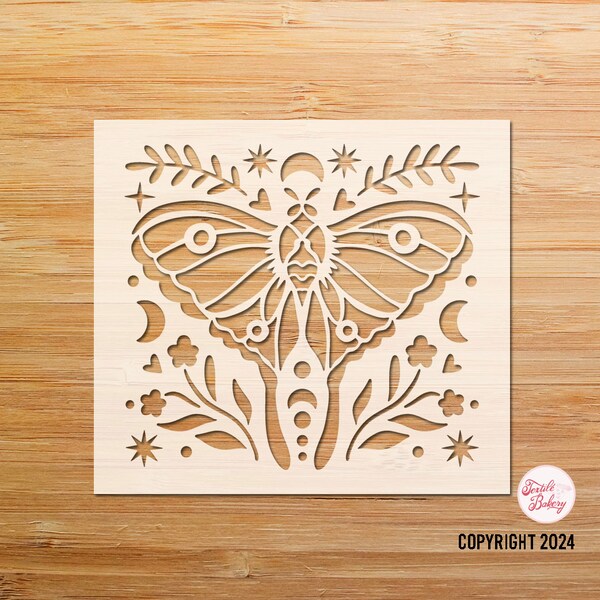 Moth Stencil, Moth Floral Stencil, Moth Insect Stencil Design, Tattoo Moth Stencil, Reusable stencil, Craft stencil, Journal Stencil, DIY