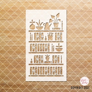 Bookcase Stencil, Journal Stencil, Journaling Stencil, Books Stencil, Plants Stencil, Plant Lover Stencil, Cottagecore Stencil, Academia