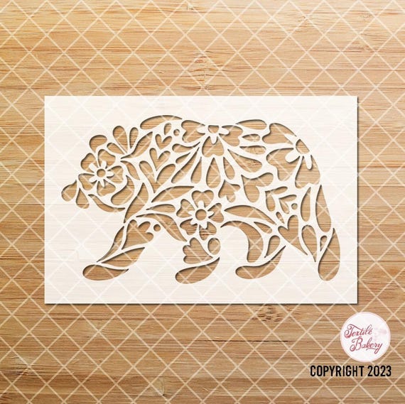 Bear Floral Stencil, Bear Stencil, Mama Bear Stencil, Animal Stencil, Journal Stencil, Reusable Stencil, Craft Stencil, DIY Stencil, Plastic