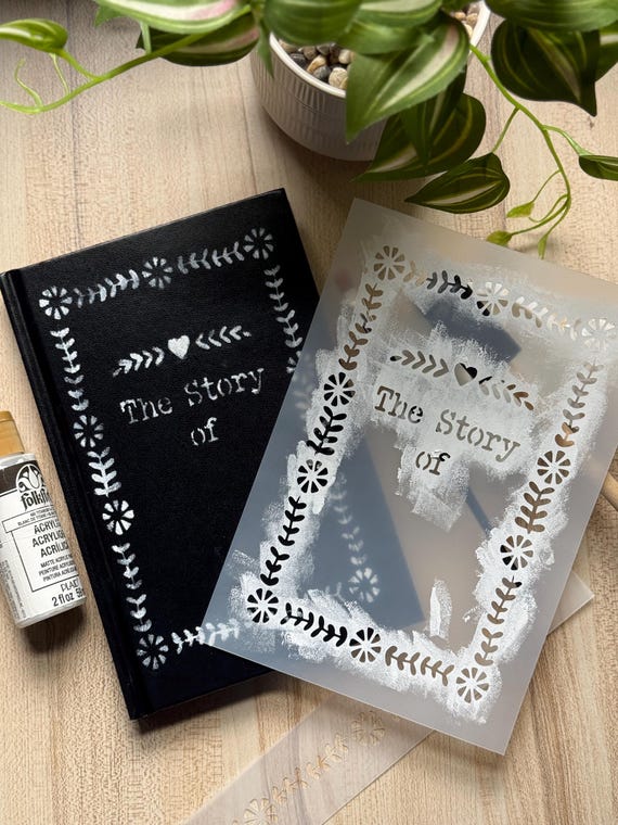 Book Cover Stencil Set, Book Decoration Stencil, Fantasy Book Stencil, Cottage-core Stencil, Stencil, Scrapbook Stencil, DIY Book Stencil