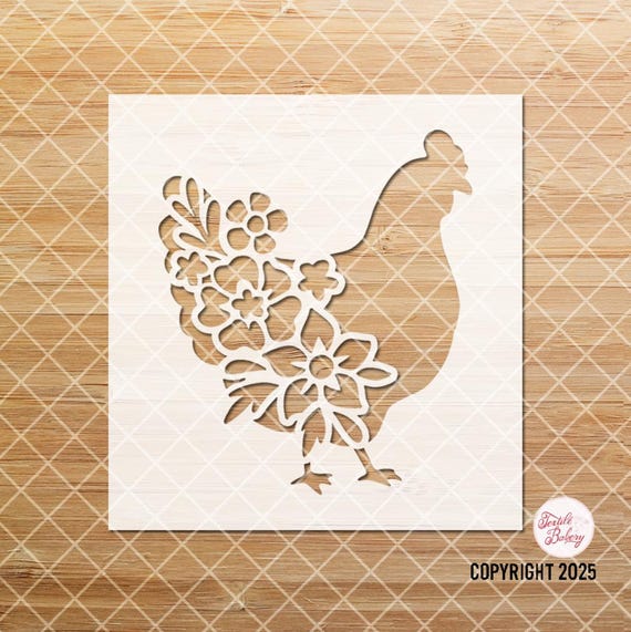 Chicken Folk Art Stencil, Farm Stencil, Barn Stencil, Farm House Stencil, Farm Life Stencil, Fresh Eggs Stencil, Chicken Floral Stencil