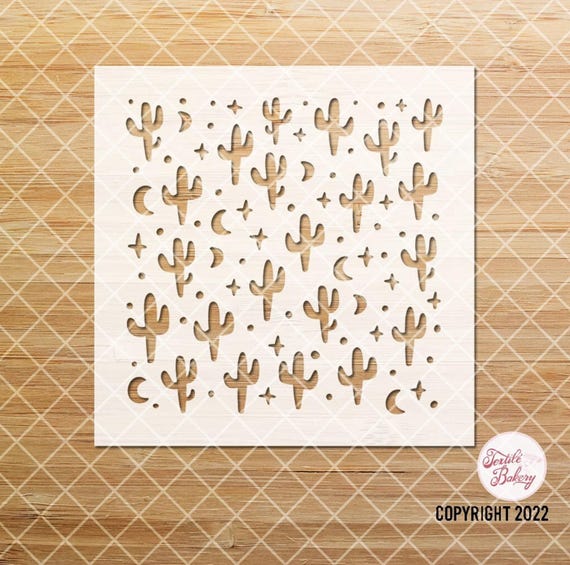 Cactus Stencil, Polymer Clay Stencil, Clay Texture Stencil, Desert Scene Stencil, Texture Stencil, Cactus Moon Stars Stencil, Craft Stencil