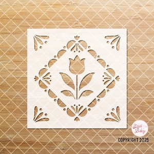 Tulip Folk Art Tile Stencil, Floral Stencil, Folk Art Tile Stencil, Floor Tile Stencil, Reusable Stencil, DIY Stencil, Flower Stencil