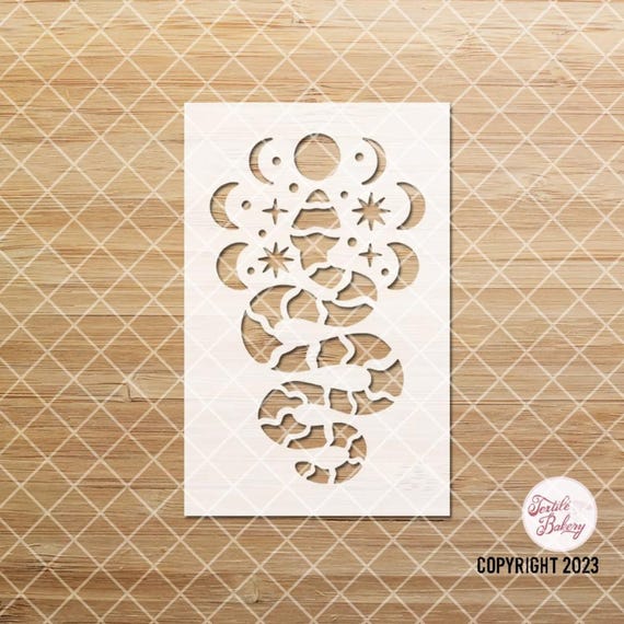 Snake Stencil, Magical Stencil, Animal Stencil, Moon Stars Snake Stencil, Craft Stencil, Stencil Drawing, Journal Stencil, Reusable Stencil
