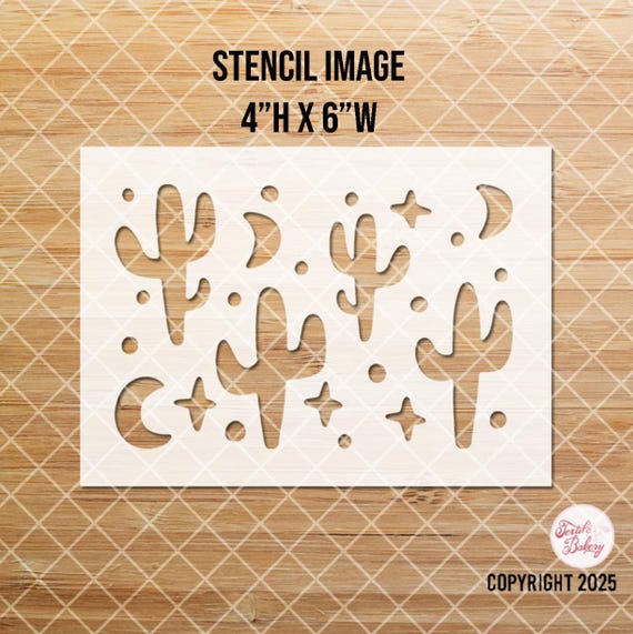 4"H x 6"W Cactus Stencil, Polymer Clay Stencil, Clay Texture Stencil, Desert Scene Stencil, Texture Stencil, Cactus Moon Stars Stencil