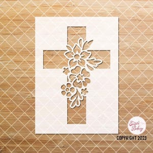 Floral Cross Stencil, Cross Stencil, Religion Stencil, Cross with Florals Stencil, Easter Stencil, Reusable, Home Decor Stencil, Craft