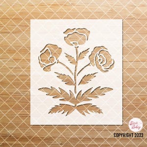 Poppy Stencil, Wildflower Stencils For Painting, Flower Stencil for Wood Signs, California Poppy Stencil, Reusable Floral Stencils, Reusable